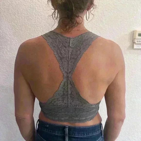 Free People Charcoal Gray Lace Bralette Medium, Racerback Style Intimately - Picture 6 of 12